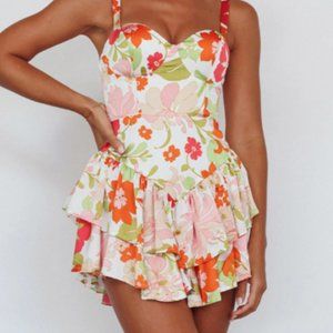 Selfie Leslie Angel Biba TUSCAN SUMMER FLOUNCE ROMPER FLORAL WHITE